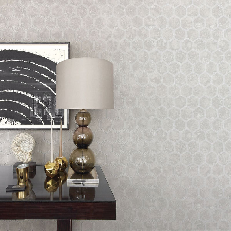 media image for Starling Honeycomb Wallpaper in Silver from the Polished Collection by Brewster Home Fashions 292