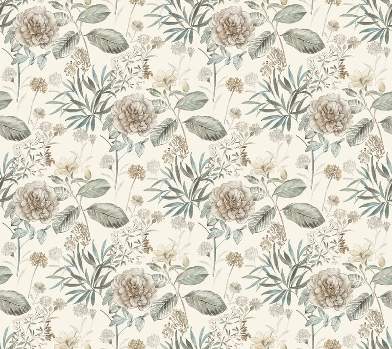 media image for Midsummer Floral Wallpaper in Beige/Green from the Handpainted Traditionals Collection by York Wallcoverings 254