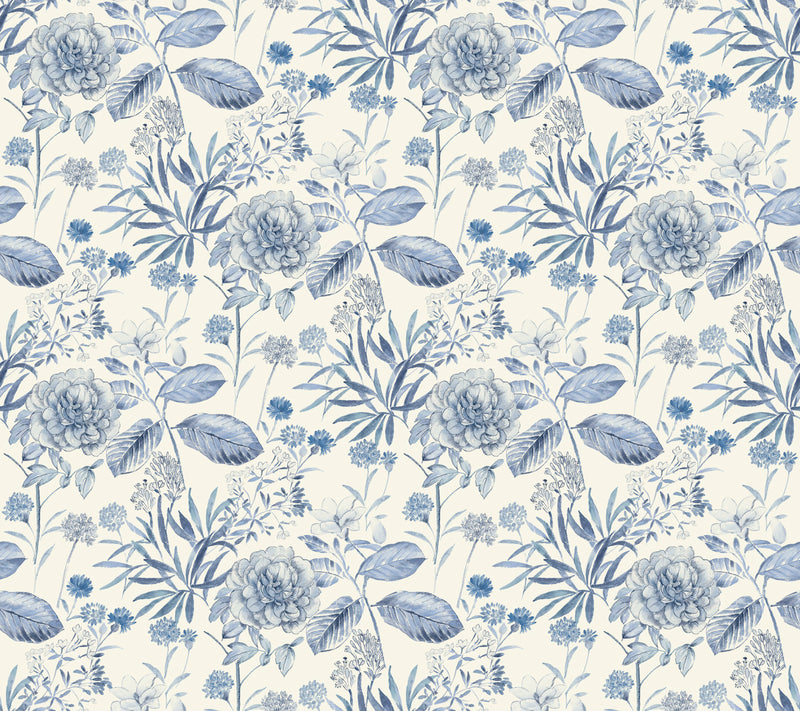 media image for Midsummer Floral Wallpaper in Blue from the Handpainted Traditionals Collection by York Wallcoverings 232