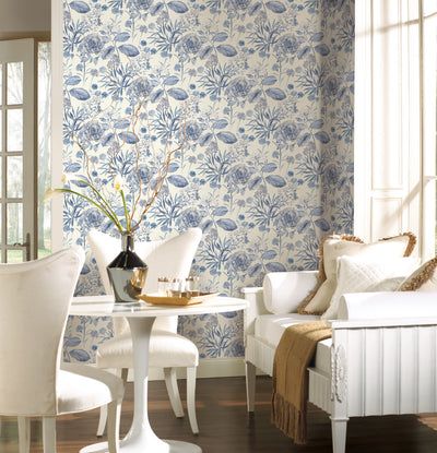 product image for Midsummer Floral Wallpaper in Blue from the Handpainted Traditionals Collection by York Wallcoverings 43