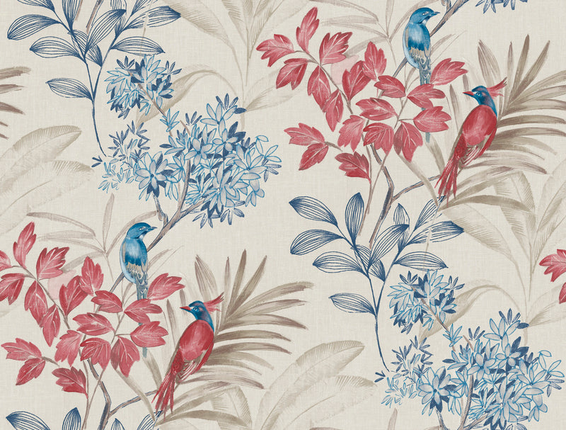 media image for Handpainted Songbird Wallpaper in Red/Blue from the Handpainted Traditionals Collection by York Wallcoverings 263