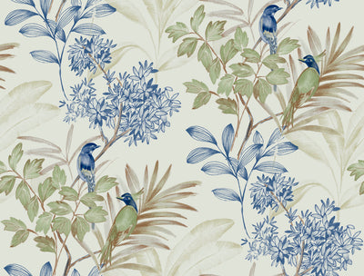 product image of Handpainted Songbird Wallpaper in Green/Blue from the Handpainted Traditionals Collection by York Wallcoverings 597