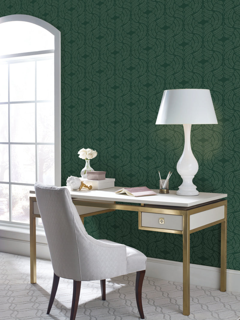 media image for Fern Tile Wallpaper in Dark Green from the Handpainted Traditionals Collection by York Wallcoverings 291