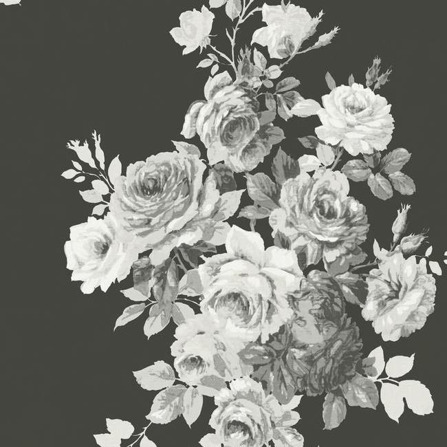 media image for Tea Rose Wallpaper in Black and White from Magnolia Home Vol. 2 by Joanna Gaines 285