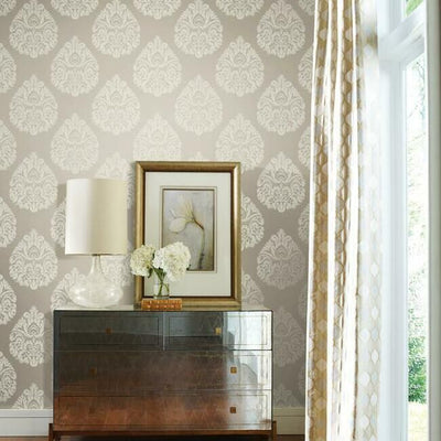 product image for Teardrop Damask Wallpaper in Beige from the Ronald Redding 24 Karat Collection by York Wallcoverings 26