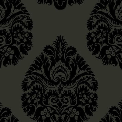 product image of sample teardrop damask wallpaper in black from the ronald redding 24 karat collection by york wallcoverings 1 569