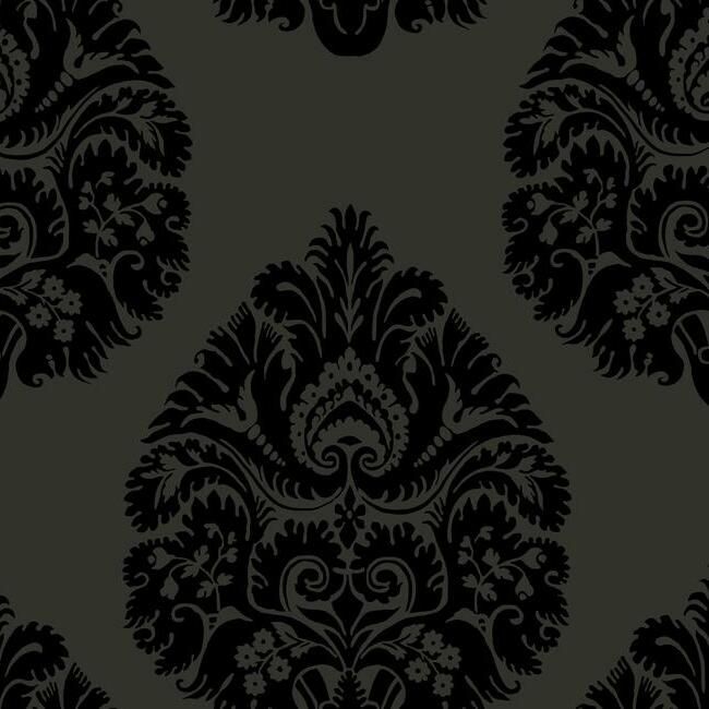 media image for sample teardrop damask wallpaper in black from the ronald redding 24 karat collection by york wallcoverings 1 225