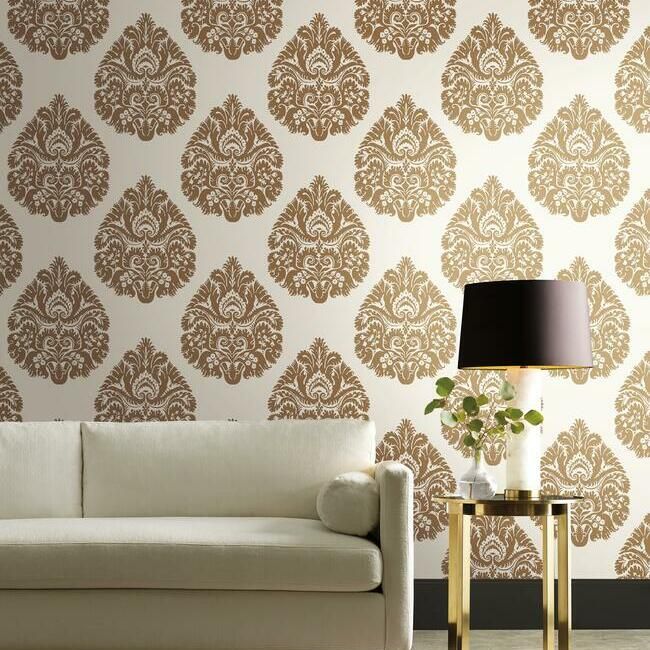 media image for Teardrop Damask Wallpaper in Gold from the Ronald Redding 24 Karat Collection by York Wallcoverings 27