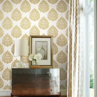 product image for Teardrop Damask Wallpaper in Gold from the Ronald Redding 24 Karat Collection by York Wallcoverings 38