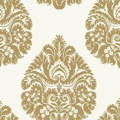 product image of Teardrop Damask Wallpaper in Gold from the Ronald Redding 24 Karat Collection by York Wallcoverings 589