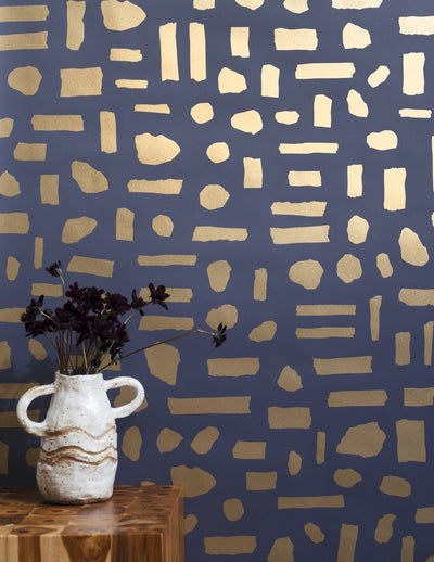 product image of The Pearl Wallpaper in Gold on Charcoal design by Thatcher Studio 564
