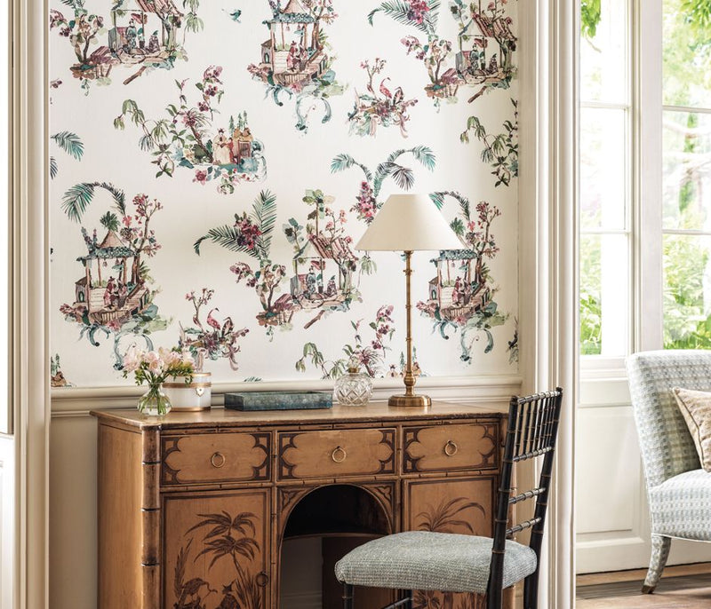 media image for Signature Toile Chinoise Coral/Green Wallpaper by Nina Campbell 216