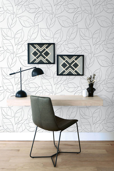 product image for Tossed Leaves Peel-and-Stick Wallpaper in Daydream Grey by NextWall 74