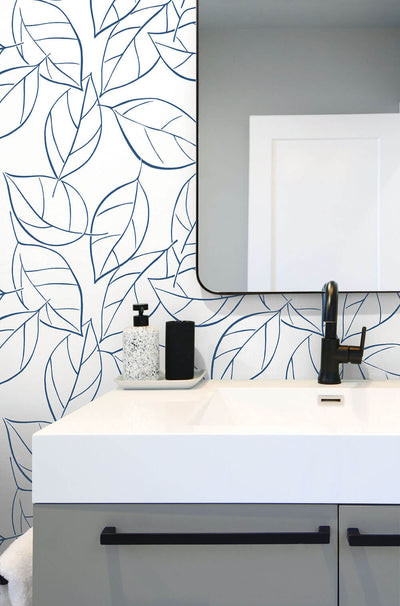 product image for Tossed Leaves Peel-and-Stick Wallpaper in Navy Blue by NextWall 17