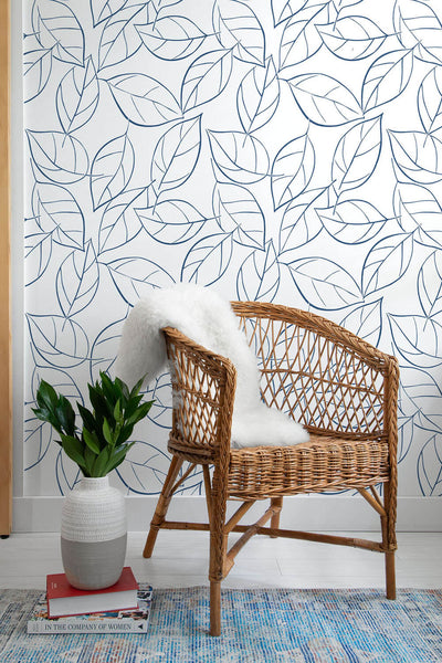 product image for Tossed Leaves Peel-and-Stick Wallpaper in Navy Blue by NextWall 77