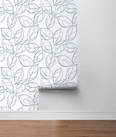 product image for Tossed Leaves Peel-and-Stick Wallpaper in Navy Blue by NextWall 67