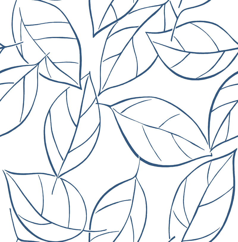 media image for Tossed Leaves Peel-and-Stick Wallpaper in Navy Blue by NextWall 223