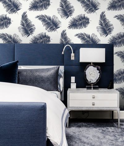 product image for Tossed Palm Peel-and-Stick Wallpaper in White and Navy from the Luxe Haven Collection by Lillian August 41