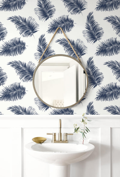 product image for Tossed Palm Peel-and-Stick Wallpaper in White and Navy from the Luxe Haven Collection by Lillian August 15