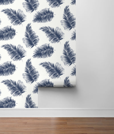 product image for Tossed Palm Peel-and-Stick Wallpaper in White and Navy from the Luxe Haven Collection by Lillian August 37