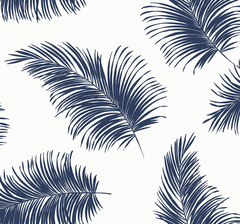 media image for Tossed Palm Peel-and-Stick Wallpaper in White and Navy from the Luxe Haven Collection by Lillian August 228