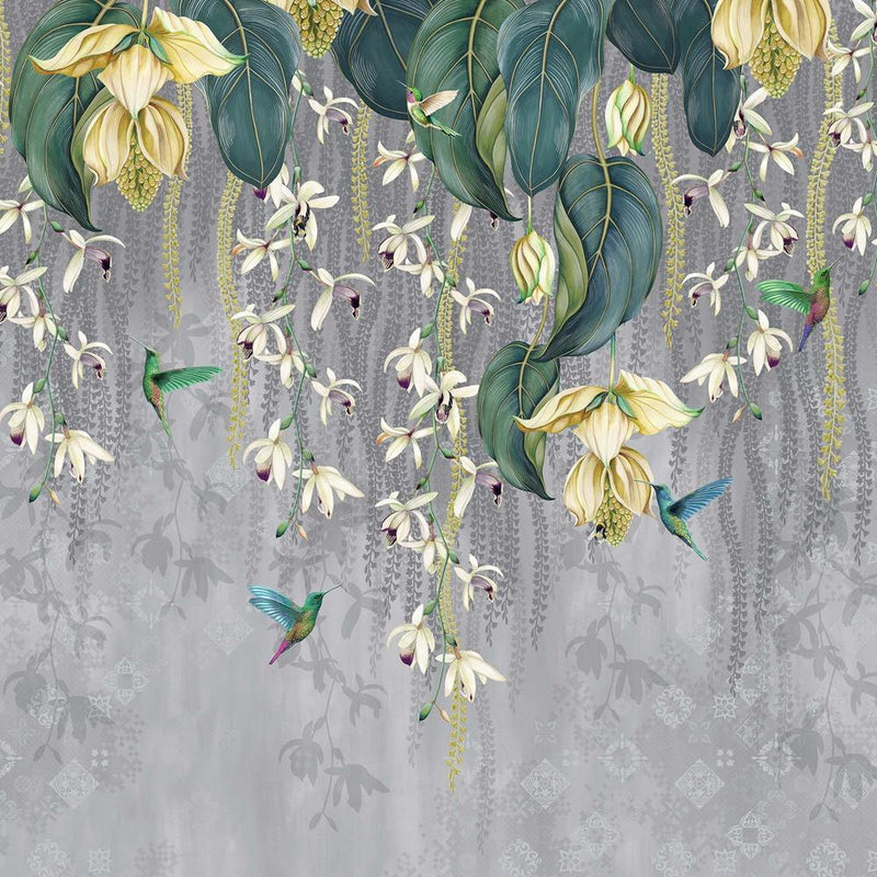 media image for Trailing Orchid Wall Mural in Grey and Lemon from the Folium Collection by Osborne & Little 290