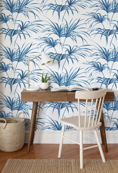 product image for Tropical Palm Leaf Peel-and-Stick Wallpaper in Coastal Blue by NextWall 77