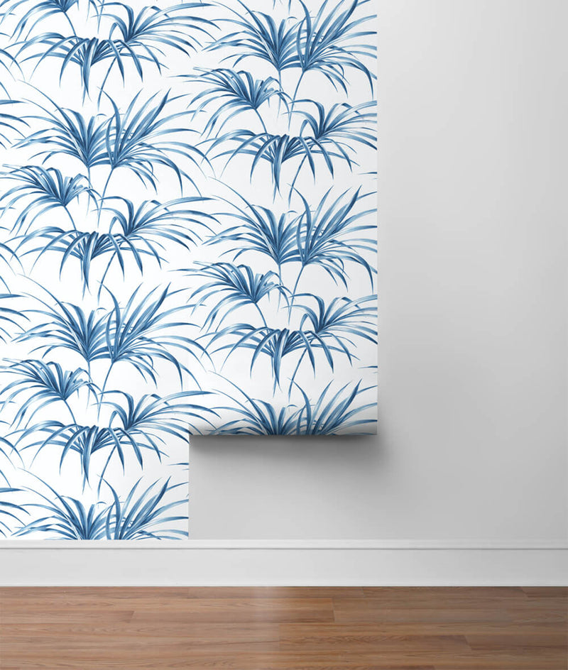 media image for Tropical Palm Leaf Peel-and-Stick Wallpaper in Coastal Blue by NextWall 294