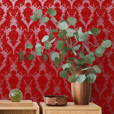 product image for Petite Heirloom Velvet Flock Wallpaper in Variegated Scarlet by Burke Decor 90