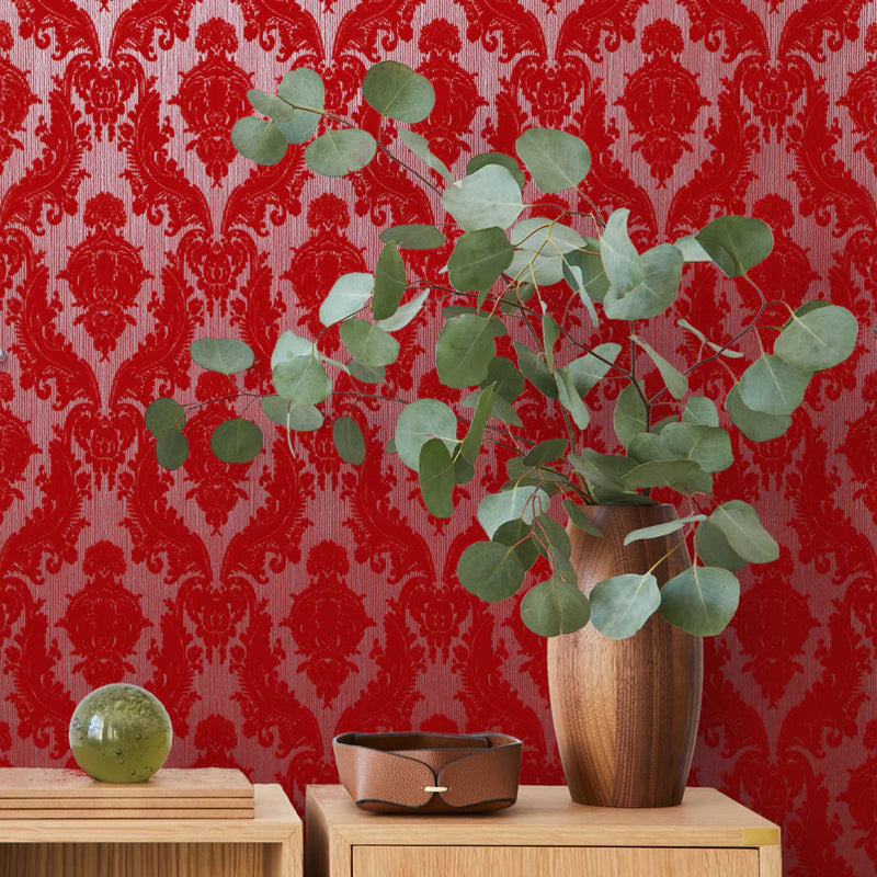 media image for Petite Heirloom Velvet Flock Wallpaper in Variegated Scarlet by Burke Decor 258