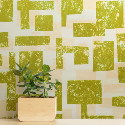 product image for Retro Blocks Velvet Flock Wallpaper in Lime/Beige by Burke Decor 24