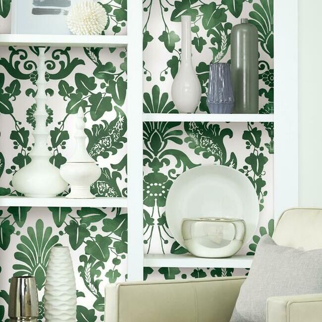 media image for Vine Damask Peel & Stick Wallpaper in Green by RoomMates for York Wallcoverings 283