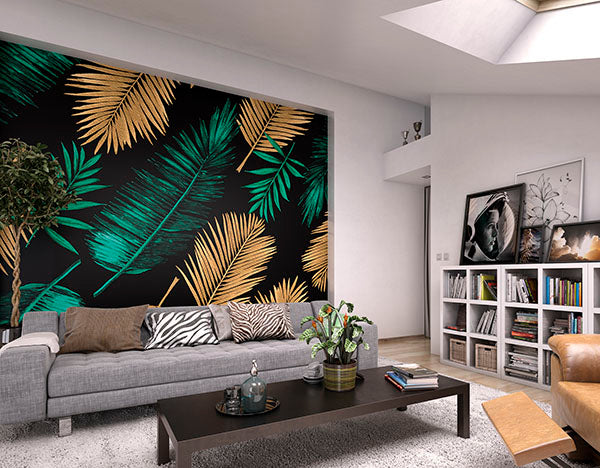 media image for Emerald Green and Gold Palm Leaves Wall Mural 248