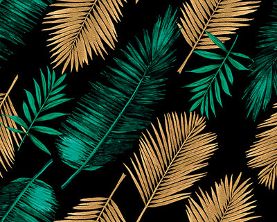 product image of Emerald Green and Gold Palm Leaves Wall Mural 596