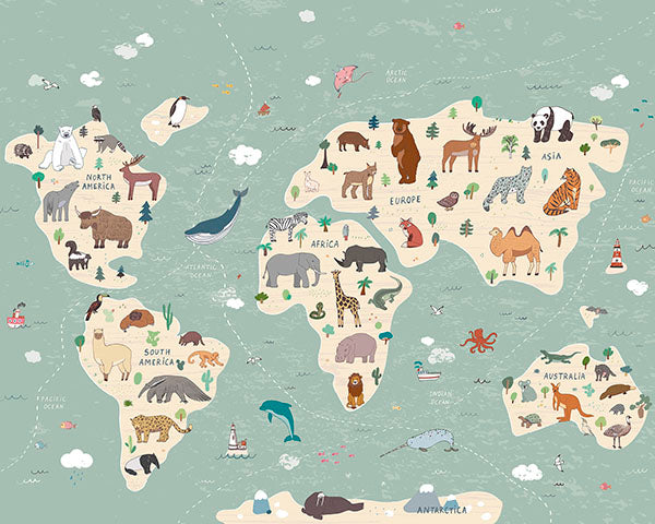 media image for Illustration of a Children’s World Map Wall Mural 233