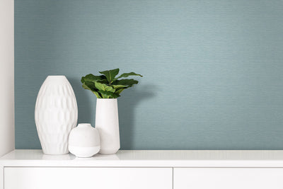 product image for Faux Grasscloth Effect Wallpaper in Light Blue 81