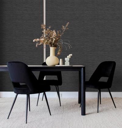 product image for Faux Grasscloth Effect Wallpaper in Black 54