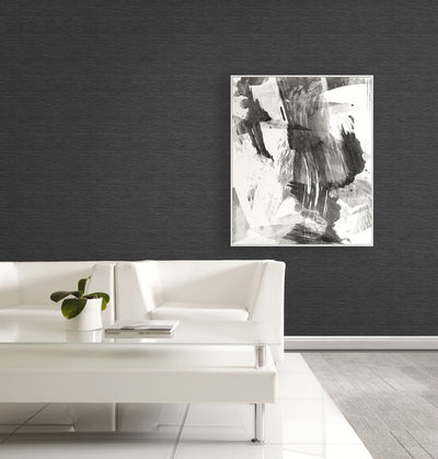 product image for Faux Grasscloth Effect Wallpaper in Black 74