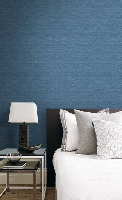 product image for Faux Grasscloth Effect Wallpaper in Medium Blue 72