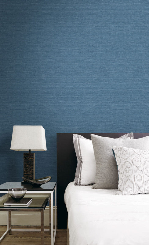 media image for Faux Grasscloth Effect Wallpaper in Medium Blue 25