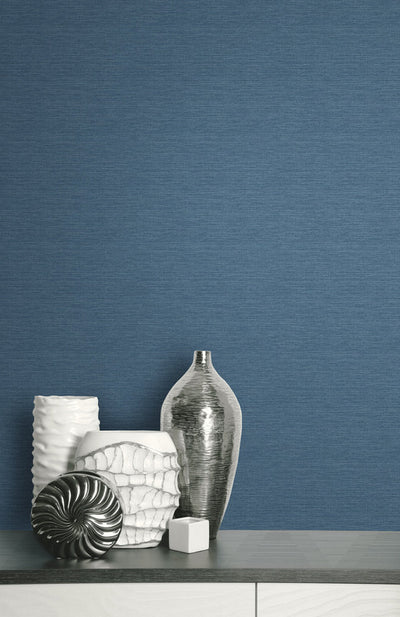 product image for Faux Grasscloth Effect Wallpaper in Medium Blue 56