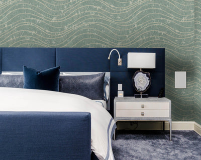 product image for Waves Effect Wallpaper in Green & Beige 35