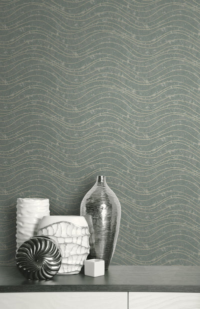 product image for Waves Effect Wallpaper in Green & Beige 71