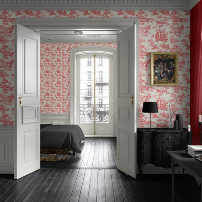 product image for Apocalypse Toile Wallpaper in Swiss Coffee/Red 83