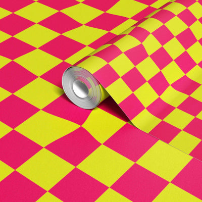 product image for Warped Checkerboard Wallpaper in Highlighter/Pink 82