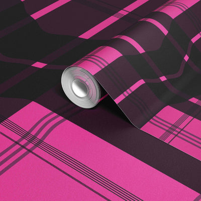 product image for Warped Plaid Wallpaper in Black/Hot Pink 11