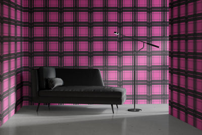 product image for Warped Plaid Wallpaper in Black/Hot Pink 84