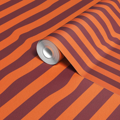 product image for Warped Vertical Stripe Wallpaper in Orange/Maroon 16