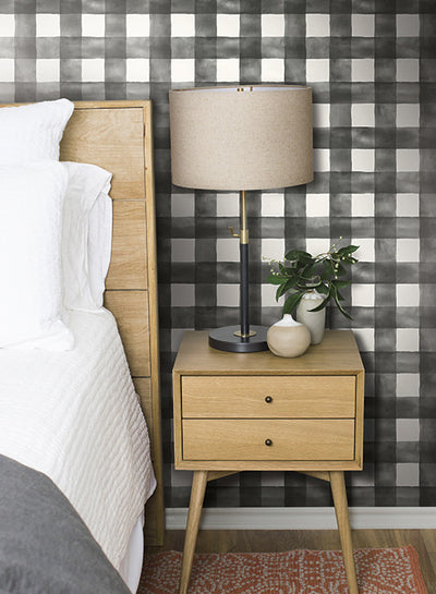 product image of Watercolor Check Wallpaper in Black and White from the Magnolia Home Collection by Joanna Gaines for York Wallcoverings 50