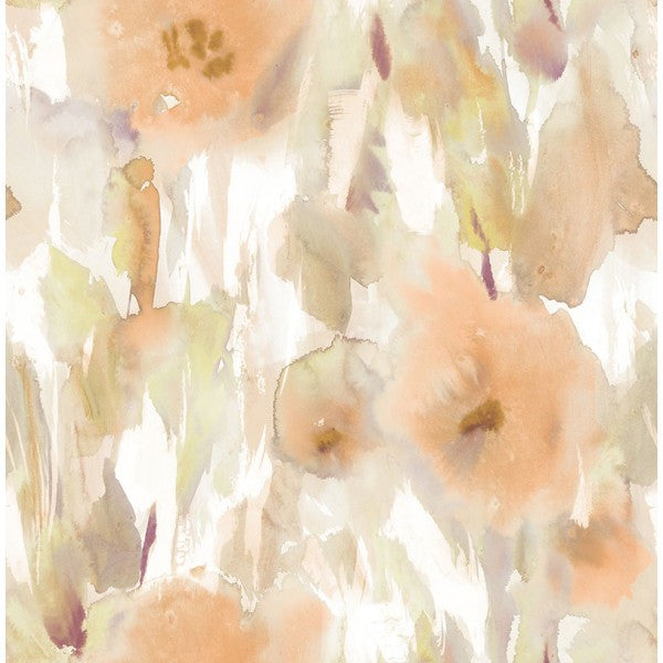media image for Watercolor Floral Wallpaper in Pale Orange, Gold, and Neutrals from the L& 211